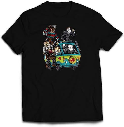 Horror Mystery Van T-Shirt - Friday 13th Halloween Killer Doll Thriller Group Fun Twin Needle Collar 100% Combed Ringspun Cotton Hemden(XX-Large)