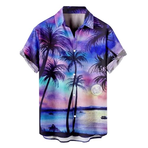 ZUOYIMEI Kurzarm Herren 3D Digitales Drucken Streetwear Outdoor Reise Mode Strandshirt Vintage Casual Trend Hawaii Hemd LL-07 M