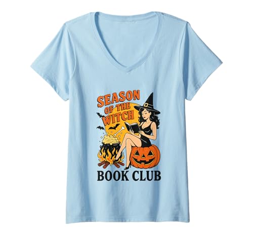 Damen Staffel von The Witch Book Club Vibes T-Shirt mit V-Ausschnitt