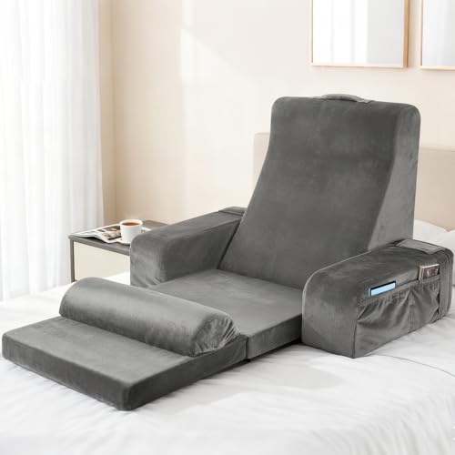 Strixorn Groß Lesekissen mit Abnehmbarer Nackenrolle & Armlehne, Leseknochen Erwachsene mit Waschbarem Langstapeliger Bezug, Ergonomisches Rückenkissen Rückenlehne Kopfkissen für Lesekissen zum Lesen