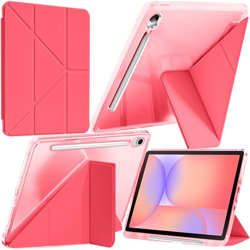 A-BEAUTY Hülle Kompatibel mit Samsung Galaxy Tab S10 Lite / S10 FE 2025 / S9 FE 10.9' / S9 11 Zoll 2023 Stoßfeste Klar Cover, 6-in-1 Y-Förmige Ständer, Auto Schlafen/Wachen, Rot