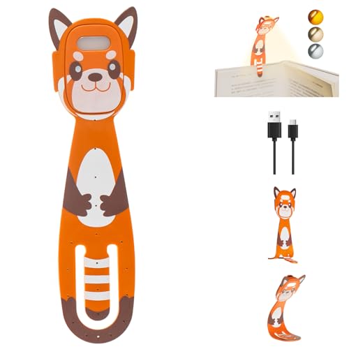 MILA&LOUIS LED Leselampe Buch Klemme im Bett Kleine USB Aufladbar Buchlampe Kabellos Anklemmen Leselicht Dimmbar Kinder Leseleuchte & Lesezeichen Niedlich klemmbar Lese Licht für Reisen (Orange)