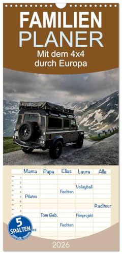 Familienplaner 2026 - Mit dem 4x4 durch Europa mit 5 Spalten (Wandkalender, 21 cm x 45 cm), CALVENDO