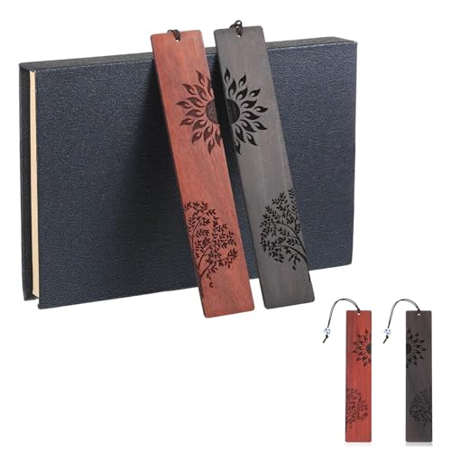 Lesezeichen,Lesezeichen Personalisiert,2 Stück Vintage Lesezeichen Holz mit Anhänger,Handgefertigte Bookmark Geschenkbox Set Bücher Zubehör Geschenk für Lehrer Schüler Männer und Frauen (1)