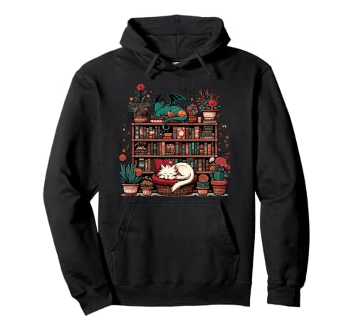 Boho Librarian Booklover Cottagecore Fantasybuch Drache Katze Pullover Hoodie