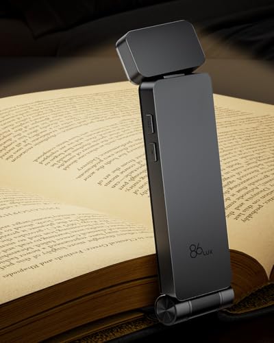 86lux Leselampe Buch Klemme，Wiederaufladbare Buchlampe zum Lesen im Bett，Ultraleichte LED Klemmlampe mit 3 Bernsteinfarben und Stufenlosem Dimmen für Nachtlesen für Buchliebhaber, Kinder, Grau