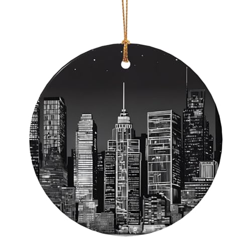 (New York Paintings) Druck 10 cm Weihnachtsbaum Keramik Ornamente Anhänger 1 Stück runde Weihnachtsdekoration für Romane