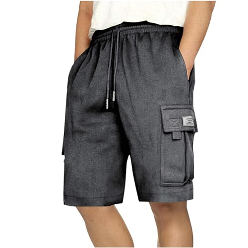 Trainingsshorts für Herren, solide Kordelzug-Taille, athletische Fitness-Shorts mit Taschen, atmungsaktiv, bequem, Basic-Hose, L-069 Dunkelgrau, S