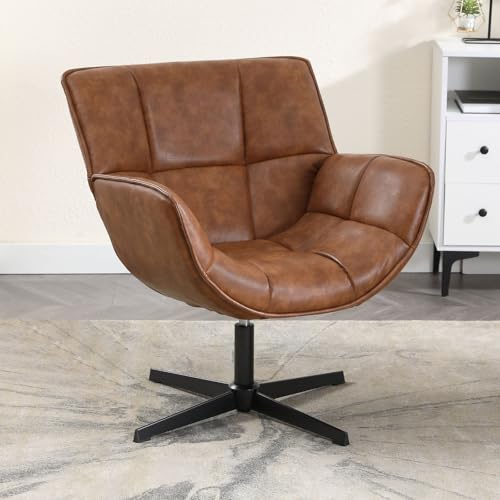 Ya-Home Loungesessel Ohrensessel 360°Drehbar, PU Sessel Wohnzimmer Modernes getuftetes Design Armlehnstuhl gepolsterter Lesesessel für Wohnzimmer Schlafzimmer Büro,Braun