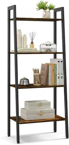 DEILALY Bücherregal, 4-stöckige kleine Regale 43cm, schmales Regaltablett für Schlafzimmer, Regaleinheit für Wohnzimmer, Vitrine für den Außenbereich, Eckleiterregal, rustikales Braun