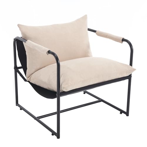 APICIZON Moderner Sessel, Cream Color Lesesessel, übergroßer Sessel Wohnzimmer, Sessel Schlafzimmer mit Metallgestell, Sessel für Arbeitszimmer, Lounge, Tragfähigkeit 226 kg