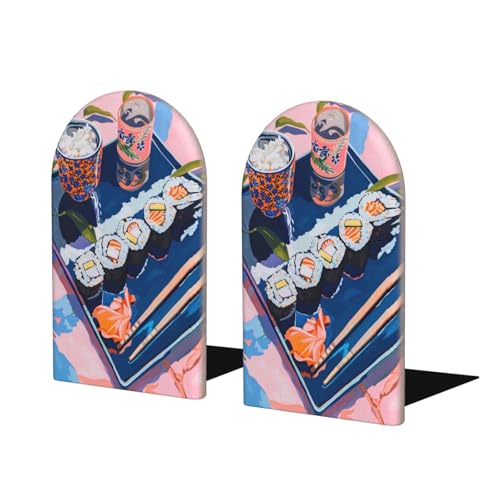 Mosytuky Bunte Sushi-Essens-Kunstdruck, Buchstütze, Büro, Buchstützen für Zuhause, Büro, Bibliothek, Schule, Studium, Dekoration, 2 Stück