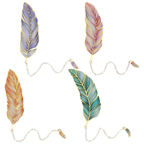 Ouligay 4 Stück Feder Lesezeichen Metall, Elegant Geschenk für Buchliebhaber Frauen Beste Freundin Geburtstagsgeschenk, Feather Bookmark für Leseratten Lehrerin Freundschaft Geschenke Bücher Zubehör