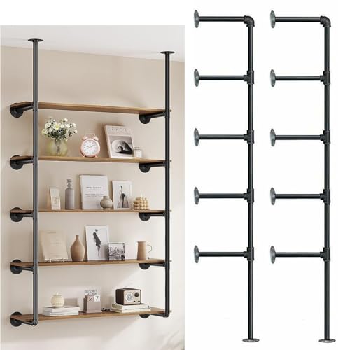 Anmas Power Industrielles Bücherregal mit 5,5 Etagen, Retro-Steampunk, Wandmontage, Aufbewahrungseinheit mit offenem Metalldesign für Schlafzimmer, Büro, Badezimmer – schwebende Regale