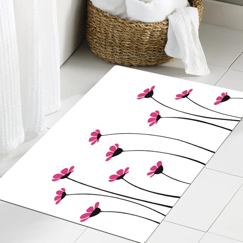 JHAOUNUK Weich Badezimmerteppich 60x90cm,Garten, Blühendes Feld Wiese Rosa Gänseblümchen Blumen Inspiriert Roman,rutschfest waschbar Badematte Flauschige Badteppich Saugfähig Badvorleger Duschvorleger