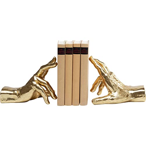 Kare Design Buchstütze Holding Fingers (2/Set), Zweiteilige Buchstütze, Zwei Hände, Gold, Artikelhöhe 21cm