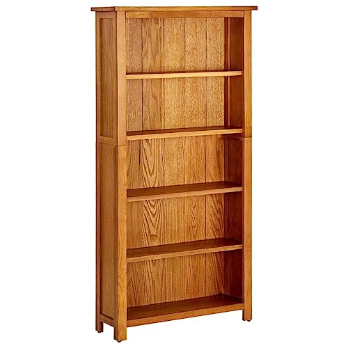 Hommdiy Eiche Massiv Bücherregal Standregal Aktenregal Holzregal Regal 3/4/5/6/7 FächerMassivholz (5 Fächer)