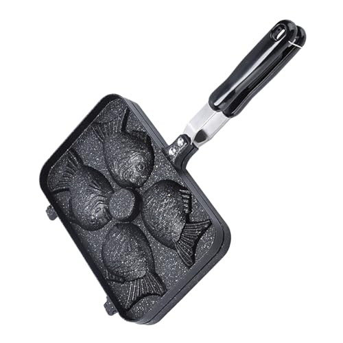 OKUMEYR Fischförmige Backform mit Backgittern Antihaft-waffel Pfannkuchenform mit Langem Griff Vielseitig für Japanische Desserts und Kreative Fischkuchen Einfache Reinigung und