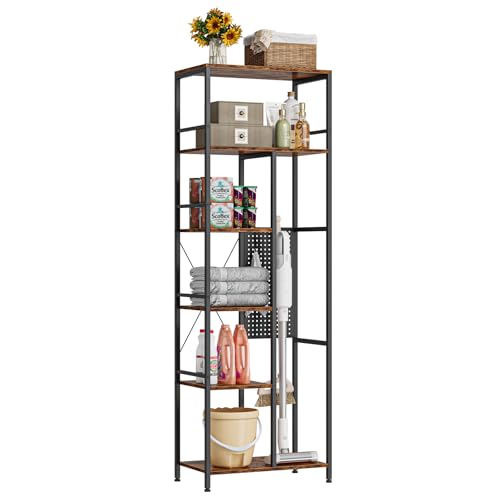 Standregal mit 6 Ablagen und Lochplatte, Küchenregal mit Metallrahmen, Bücherregal, Lagerregal, Regal stehend für Hauswirtschaftsraum Wohnzimmer Esszimmer 180 x 34 x 60 (HxTxB) Industrie Design