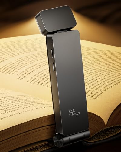86lux Leselampe Buch Klemme，Wiederaufladbare Buchlampe zum Lesen im Bett，Ultraleichte LED Klemmlampe mit 3 Bernsteinfarben und Stufenlosem Dimmen für Nachtlesen für Buchliebhaber, Kinder, Grau