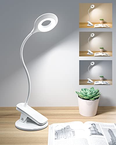 Zemty Klemmlampe Bett, 20 LED 3 Modus, 360° Flexibel Schwanenhals Leselampe Buch klemme Dimmen Bettlampe mit Touch-Steuerung USB Aufladbares Akku Led Klemmleuchte Augenschutz Leselampe Kinder, Weiß