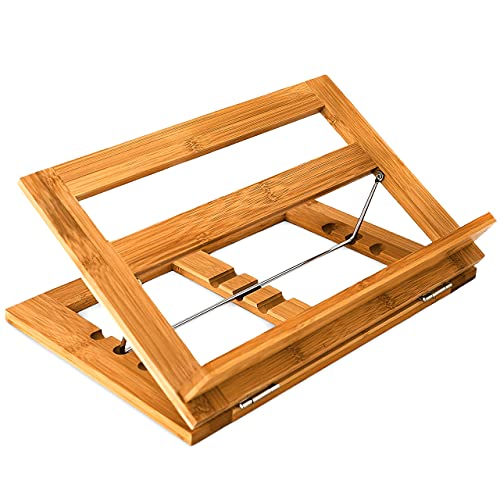 Relaxdays Kochbuchständer Bambus H x B x T: ca. 22 x 33 x 22,5 cm Rezepthalter neigungsverstellbar in 3 Stufen Buchständer für Küche und Büro als Kochbuchhalter und Leseständer Buchstütze Holz, natur