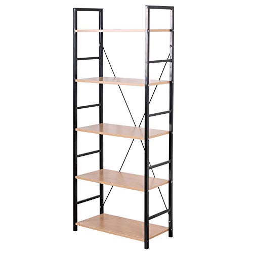 eSituro Standregal Bücherregal Metallregal Küchenregal Treppenregal Leiterregal Stufenregal Aufbewahrungregal 5 Ablagen Metall+MDF 60x28x148CM SSTR0048