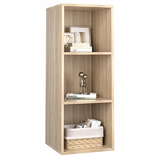 fevarbord Bücherregal mit 3 Fächern Bücherschrank Standregal Büroregal für Wohnzimmer Arbeitszimmer 30 x 30 x 80 cm Eiche