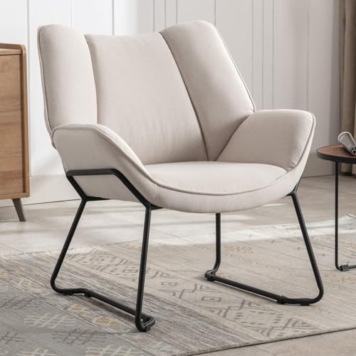 Ya-Home Loungsessel Wohnzimmer modern Relaxsessel Lesesessel gepolstert Ohrensessel mit Metallbeinen für Schlafzimmer/Wohnzimmer, Leinen, Beige