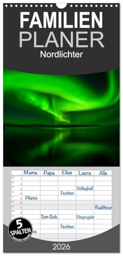 Familienplaner 2026 - Nordlichter mit 5 Spalten (Wandkalender, 21 cm x 45 cm), CALVENDO: Nordlichtaufnahmen, quer (CALVENDO Natur)