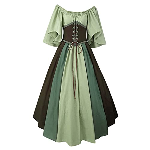 TOPJIAO Gothic Kleid Damen,Mittelalter Kleid Mittelalter Kostüme Damen Halloween Kostüm Damen Gothic Kleider Retro Partykleider Ballkleid Mittelalterliche Kleid Damen Maxikleid