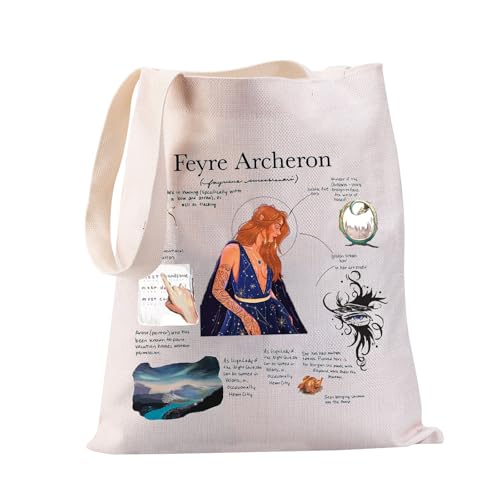 JYTAPP Feyre Archeron Tragetasche, Motiv: Acotar, Feyre Archeron Fans, Geschenke, Romantik Romane, Tote, Buchtasche, City of Starlight, Tragetasche, Beige, Medium