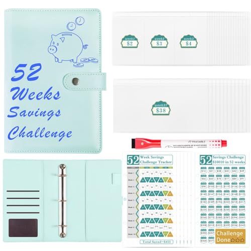 Ctwezoikmt 52-Wochen-Geldspar-Herausforderungsbuch mit Sparbuch-Umschlägen, für Budgetplaner, Finanzbudgetplaner, Sparbuch, Blau