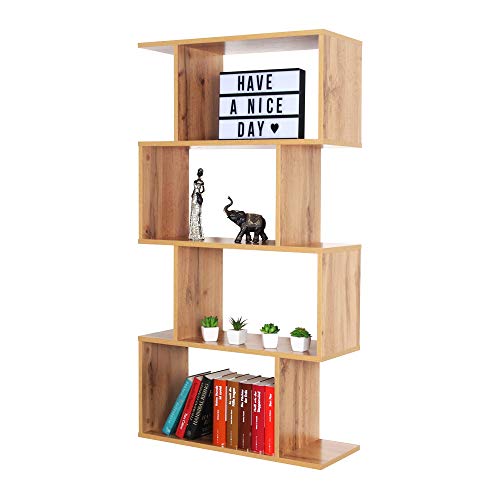 RICOO Regal 129 x 70 x 25cm, Standregal Eiche braun WM071-EW Spannplatte aus Holz, Bücherregal Wandregal klein, Regale & Ablagen, schmales Regal, Büro Bücherregale, kleines Regal klein Büroregal