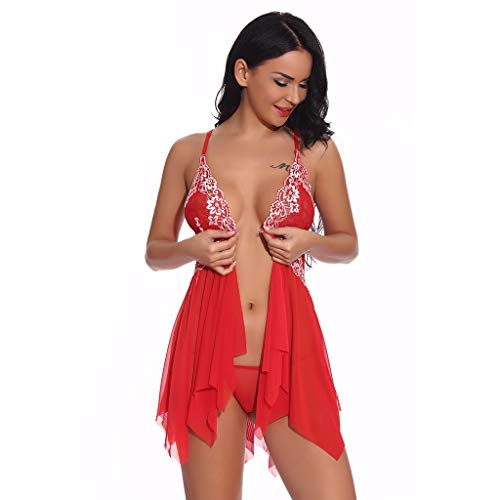 Damen Weihnachten Dessous Set - Sexy Reizwäsche Weihnachten Sexy Babydoll Dessous Verstellbare Erotische Dessous Erotische Translucent Bodysuit Halfter Sling Unterwäsche Bodydoll Weihnachten Cosplay