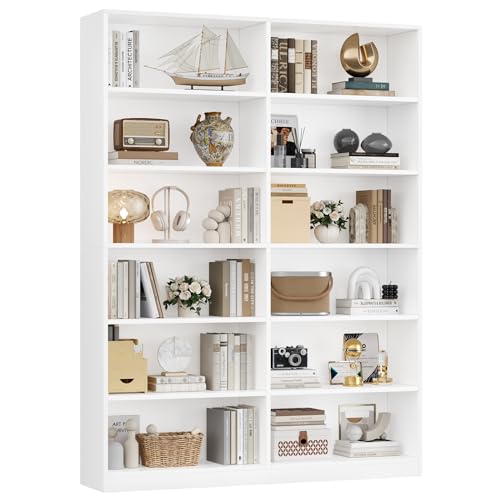 FirFurd Bücherregal Regal mit 12 Fächern Bücherschrank Standregal Aufbewahrungsregal für Wohnzimmer Büro Küche 120 x 30 x 188,7 cm weiß