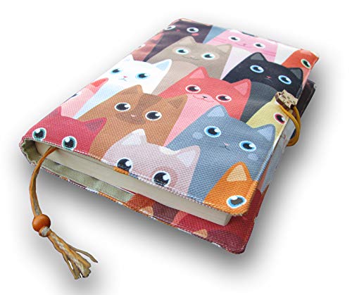 Stoff-Buchhülle für Erwachsene, Taschenbuch, niedliches Katzenmuster, waschbarer Schutz, gepolsterte Hülle, 14 x 21 x 4 cm
