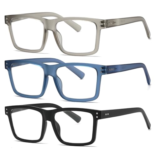 Fsread 3er-Pack übergroße Lesebrillen für Herren mit Blaulichtfilter, TR90-Rechteckrahmen, Computerlesebrillen mit Federscharnieren +1.5
