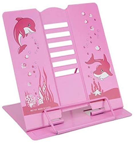 FülleMore Cartoon Delphin Muster Leseständer Metall Buchständer 6 Stufen verstellbar Buchaufsteller Lesehelfer Faltbar Tablet Ständer Kochbuchhalter Buchhalter Kinder Geschenk (Rosa)