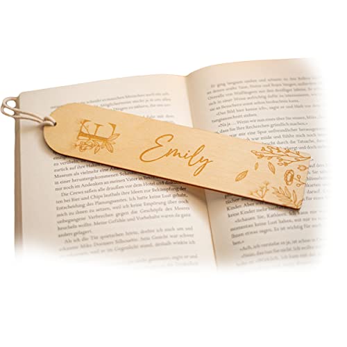 Grapefruit® Holz-Lesezeichen - Personalisierbar, Einzigartiges Design (Florales Monogramm)