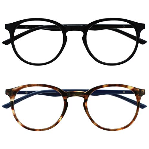 OPULIZE Met Lesebrille 2er Pack Schlank Runder Rahmen Federscharniere Kratzfest Schwarz Braun Herren Damen RR60-12 +1.00