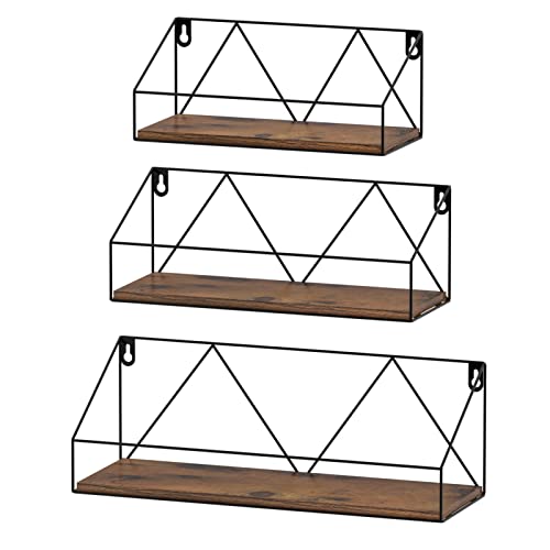 EYMPEU Wandregal 3er Set, Wandregal Holz mit Metall, geeignet für Küchen Bäder Wohnräume Büro