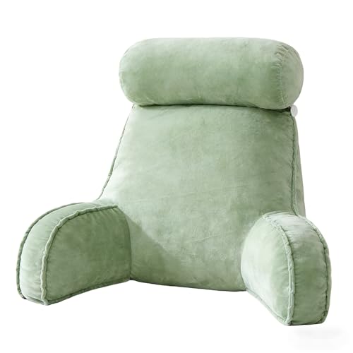 Wienhome Extra Großes Lesekissen mit Abnehmbarer Hülle, Ergonomisches Rückenstützkissen für Bett/Sofa, Gefüllt mit Hohlfaser, Für Erwachsene & Kinder, Grün