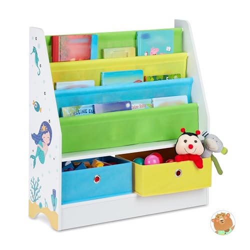 Relaxdays Kinderregal Meermotiv, 2 Boxen, 3 Fächer, Spielzeug Aufbewahrung, Kinder Bücherregal HBT 74 x 71 x 23 cm, bunt