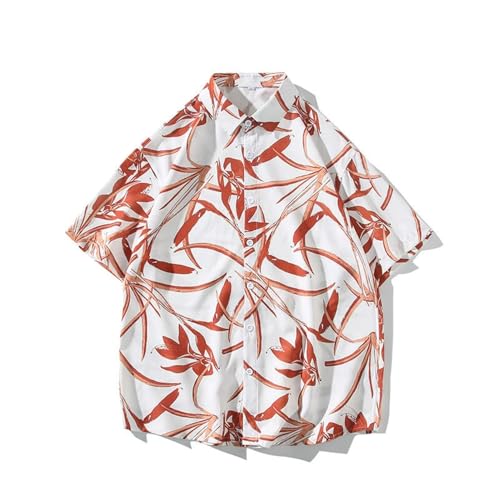 Druck Shirt Herren Regular Fit Leichte Persönlichkeit Knopfleiste Hemd Klassisch Vintage Trend Streetwear Casual Gutaussehend Mode Kurzarm A-Red XL