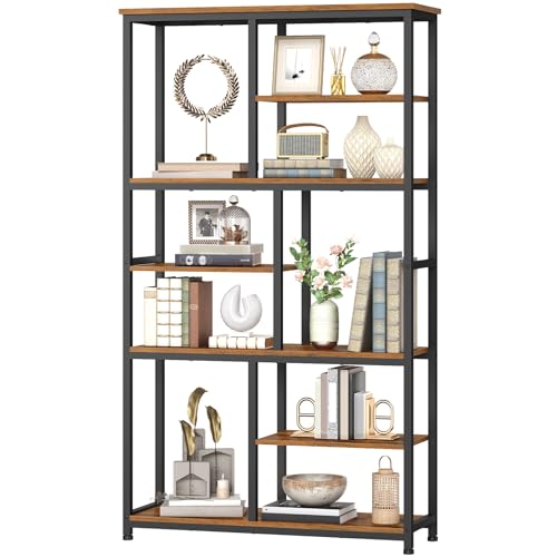 HOOBRO Bücherregal, Standregal mit 4 verstellbaren Füßen, vertikales Regal, Büroregal, Aufbewahrungsregal für Wohnzimmer und Arbeitszimmer, 100 x 28 x 180 cm, Vintagebraun und Schwarz EBF06SJ01