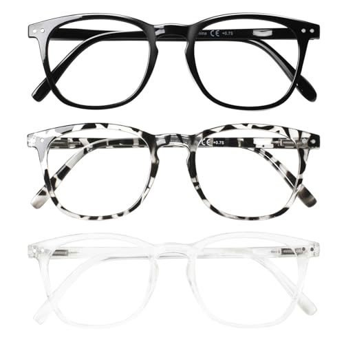 COJWIS Lesebrille 3er Pack Herren Damen Brille Runder Rahmen Blaulichtfilter Federscharnier Leser Schwarz/Schildpat Brillen (Schwarz Schildpatt Durchsichtig, 0.75, x)