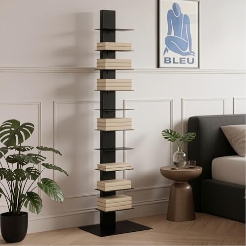 [en.casa] Standregal Eksjö CD DVD Regal in schmaler Leiterform mit 10 Ablagen Bücherregal für Wohn- und Schlafzimmer Büro 150 x 39 x 39 cm Schwarz