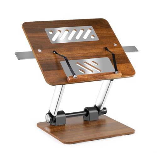 Bücherständer mit Metallklammern | Kochbuchhalter | Buchhalter Leseständer | Verstellbarer Lese- & Zeichenständer | Für schwere Bücher, Zeitschriften Roman und Tablets | Klappbares Design-Braun