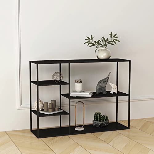 [en.casa] Standregal Isojoki Bücherregal Metallregal Wohnzimmer Schwarz Regal stehend 120 x 35 x 87,5 cm